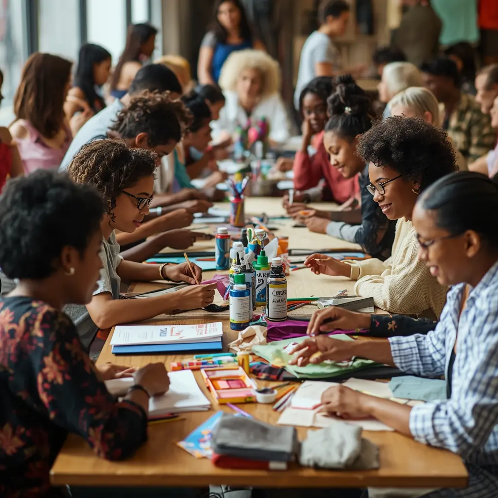Engaging craft workshop with participants learning creative techniques together